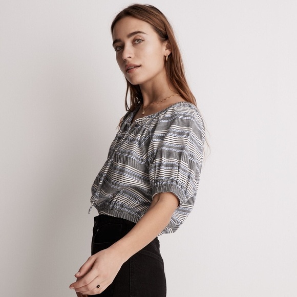 NWT Madewell Jacquard Keyhole Crop Top‎ in Stripe Size Small - Picture 2 of 13